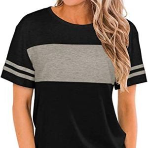 Bofell Womens Tshirts Short Sleeve Summer Color Block Side Split Shirts